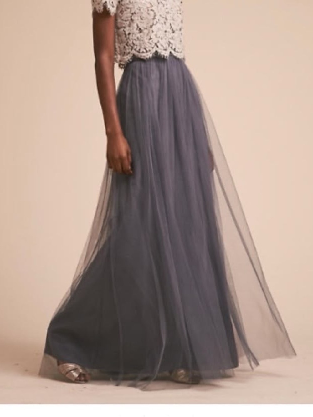 Jenny Yoo Anthropologie BHLDN Gray Tulle Maxi Skirt | Size 2 | A-Line